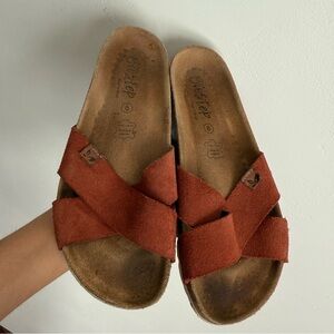 Biosteps Red Cork Footbed  Suede Slip On Sandals Size 8